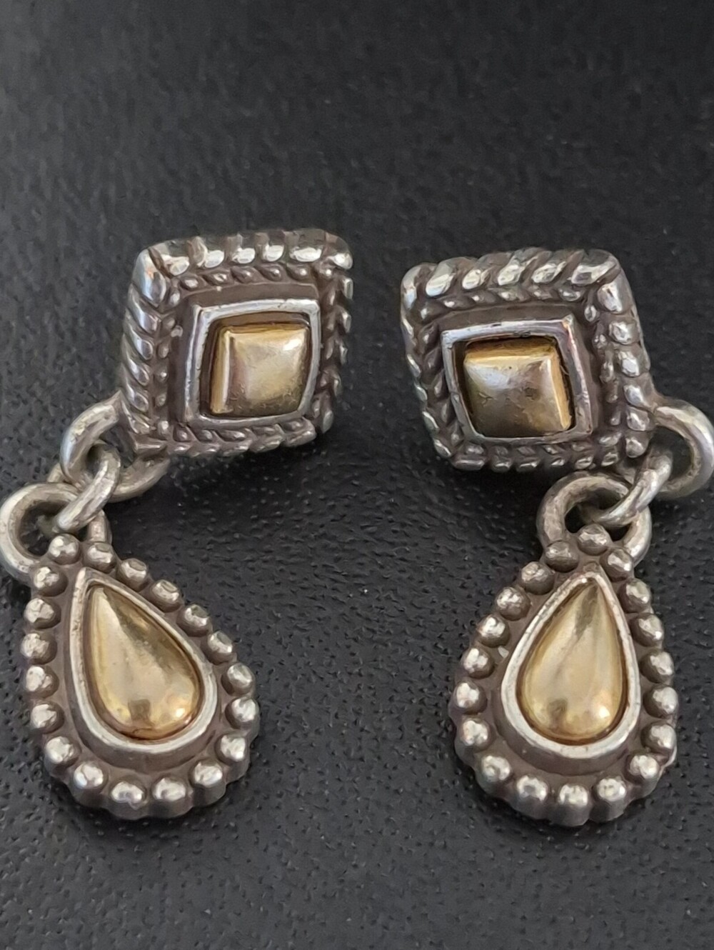Vintage Brighton Retired Contempo 2 Tone Post Dangle Earrings Geometric Teardrop